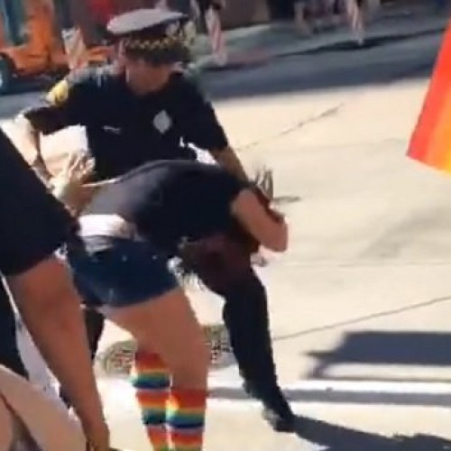 Crowd Erupts as Cop Beats and Bashes Lesbian Woman at a Gay Pride Parade